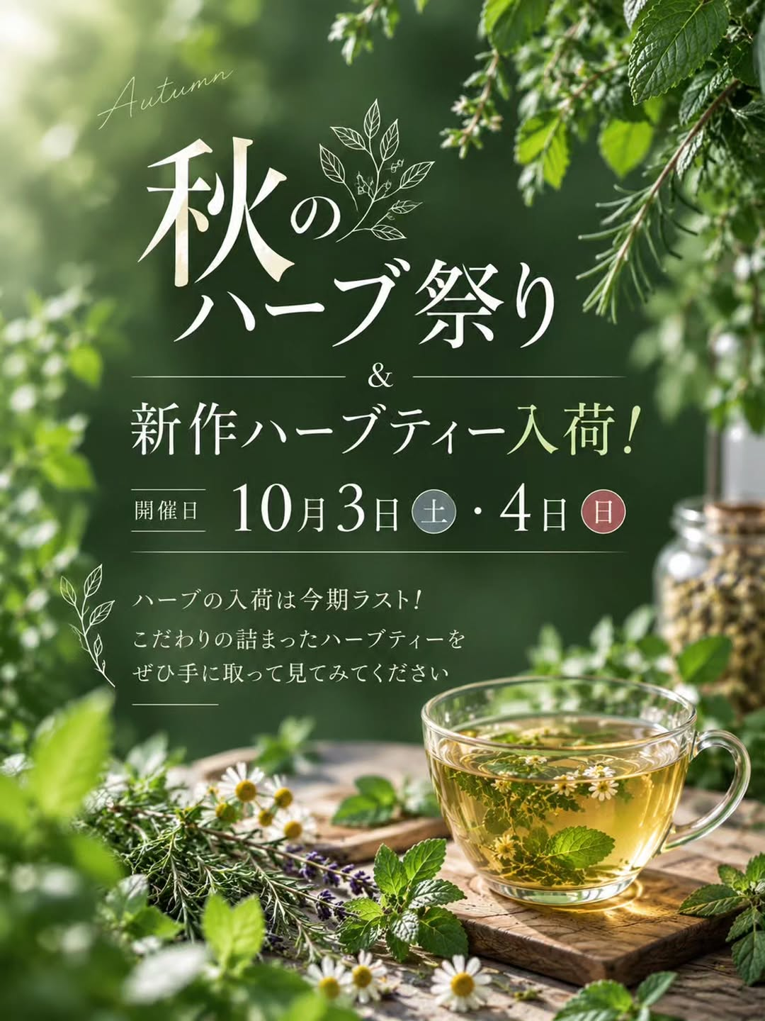 SPROUTが秋のハーブ祭り2026を開催、今期最後のハーブ入荷と新作ハーブティーを店頭で展開