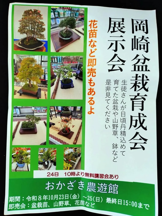 おかざき農遊館で岡崎盆栽育成会秋季展示会を2026年10月23日から開催