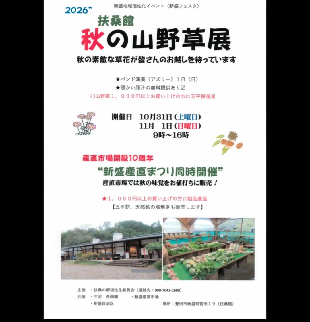 豊田市の新盛集会所 扶桑館で秋の山野草展を10月31日・11月1日に開催