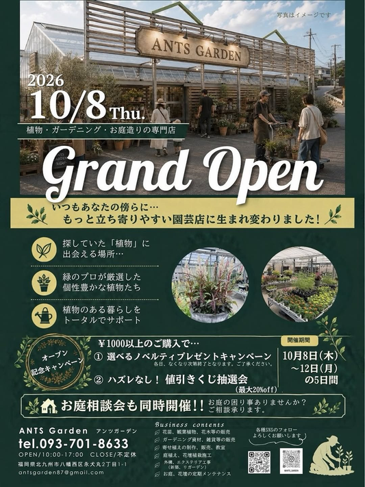 ANTS Garden 移転グランドオープン記念キャンペーン・お庭相談会を10月8日から開催