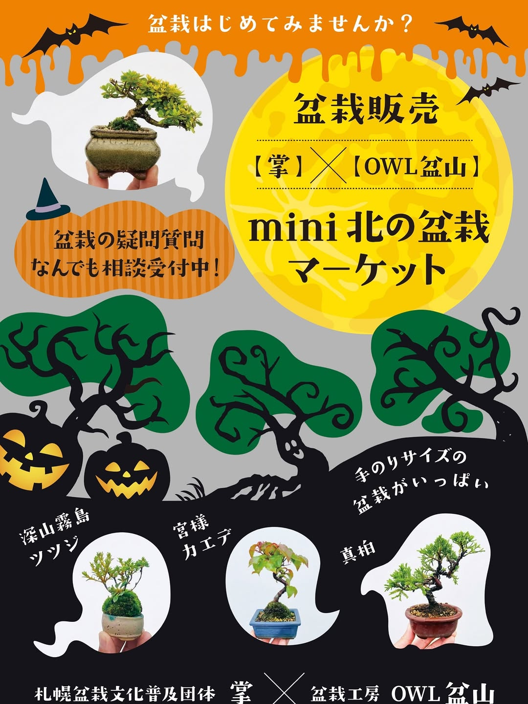 トリック・オア・トリート〜遊んで学べるしみさぽマルシェ〜がイオンモール札幌平岡店で10月23日開催、盆栽販売と相談受付