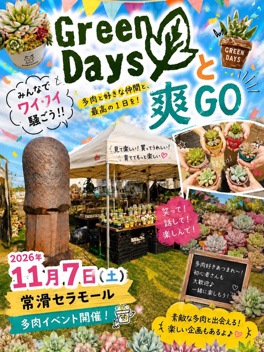 グリーンデイズと爽GO（ちん祭り）が11月7日に常滑セラモールで開催、多肉植物の販売会とキッチンカーが出店