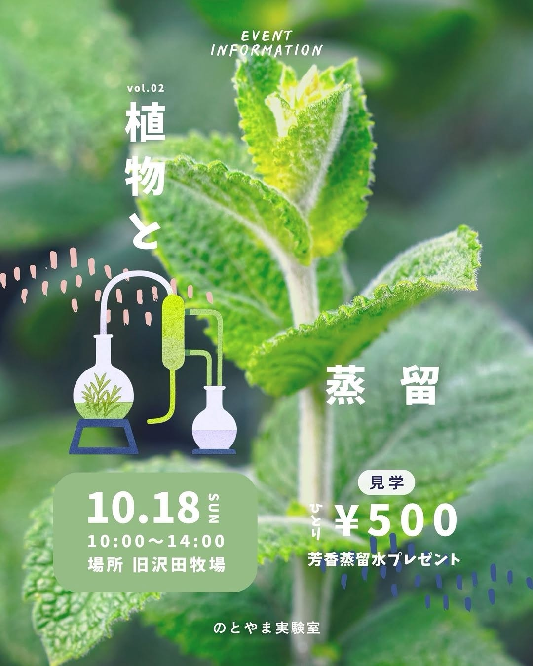 旧沢田牧場で「植物と蒸留 vol.03（アップルミントの蒸留）」を2026年10月18日に開催